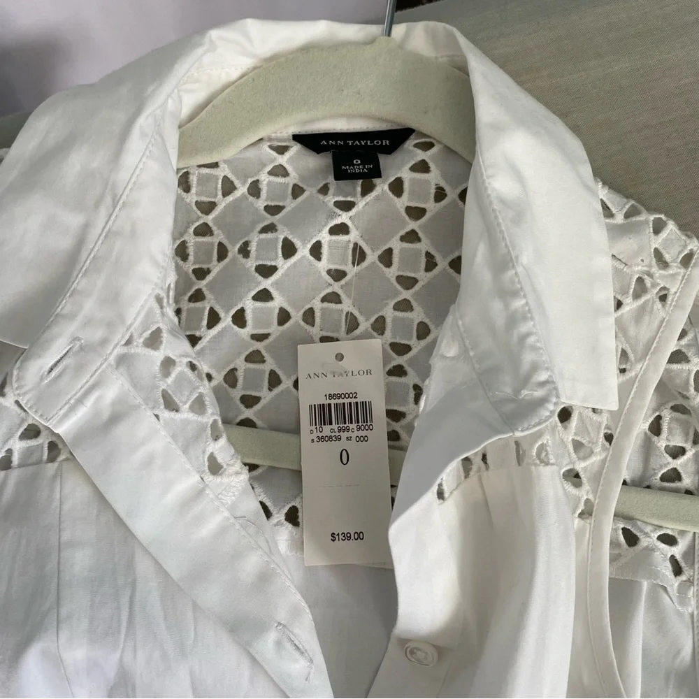 Ann Taylor White Eyelet Shirt Dress Sleeveless Button Down Sz 0 - Picture 11 of 11